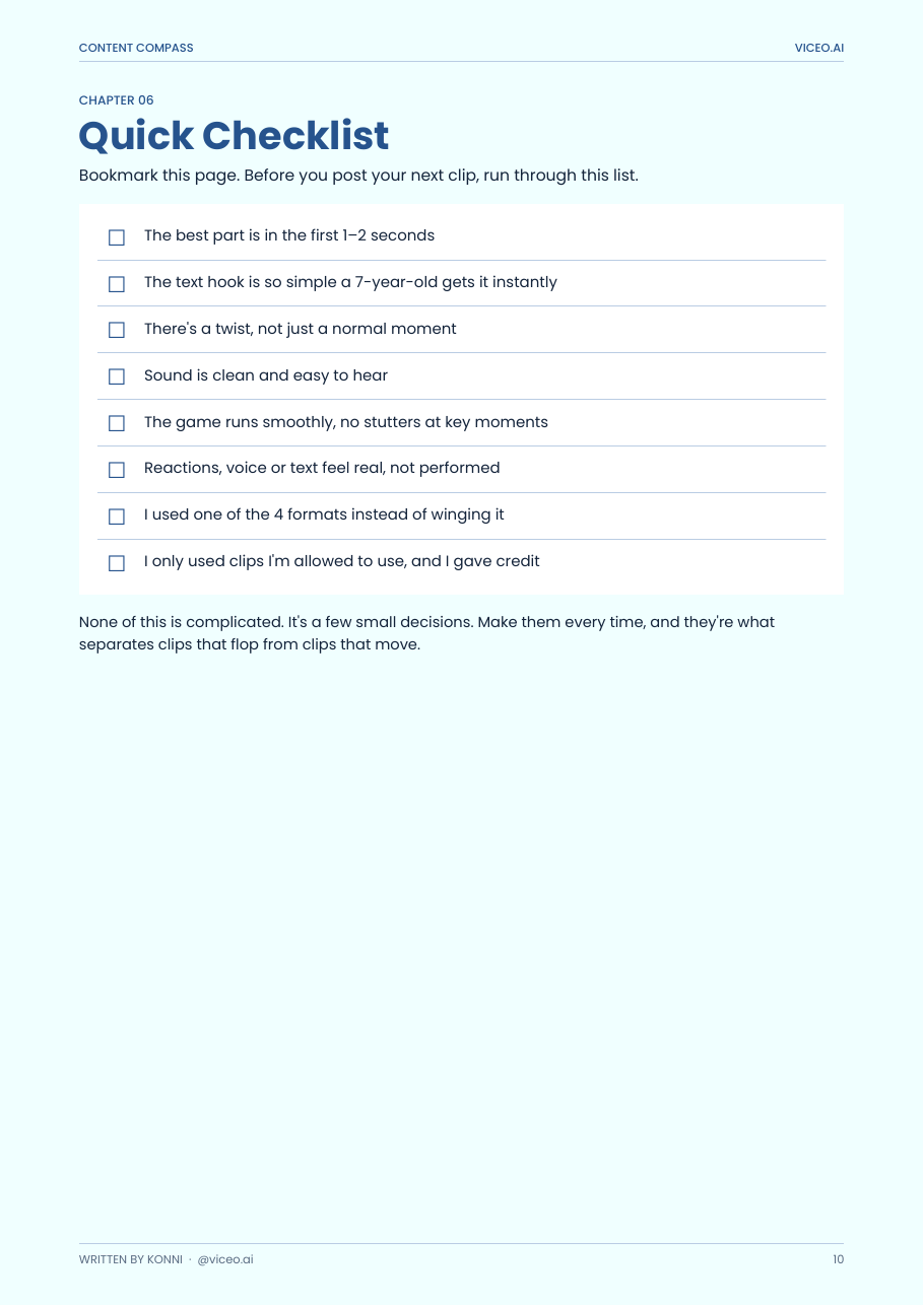 Guide page: The checklist