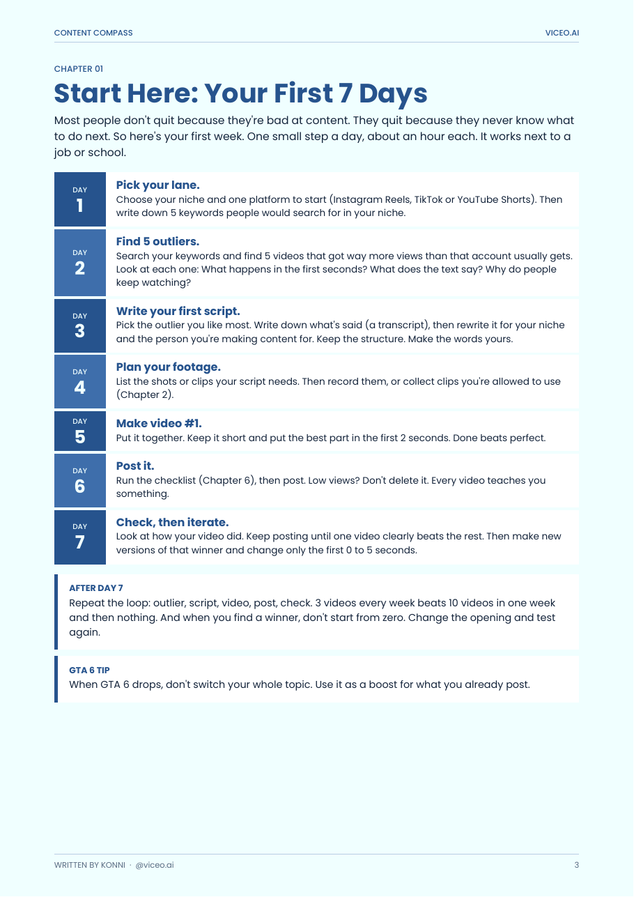 Guide page: Your first 7 days
